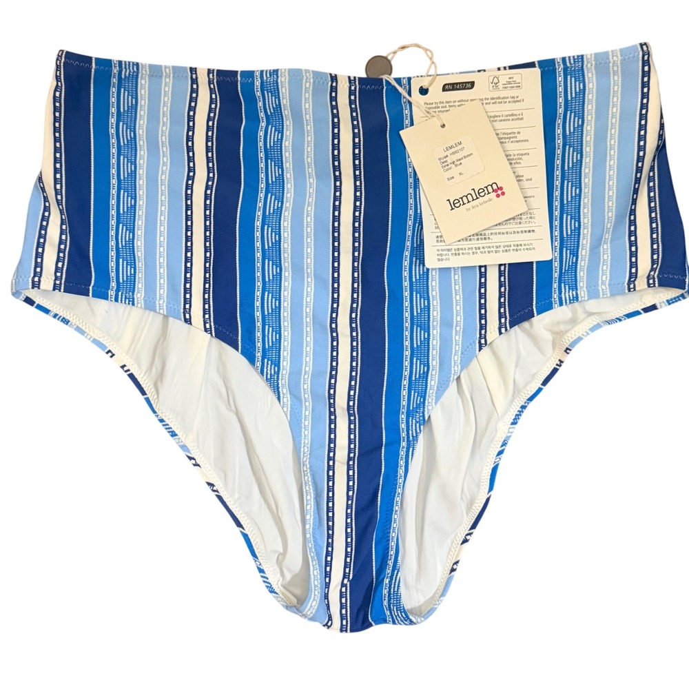 Lemlem Eshals High Waist Bottom Blue Stripe Swimsuit Bikini Bottom XL Beach